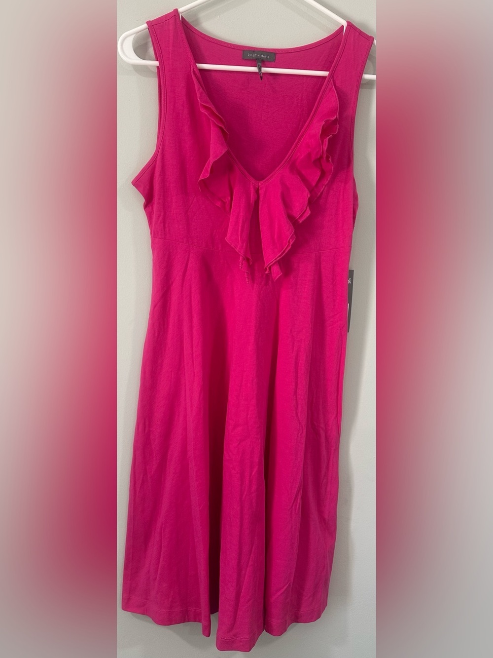 Kristin Davis XS Fuchsia Ruffle V-Neck Midi Dress 100% cotton